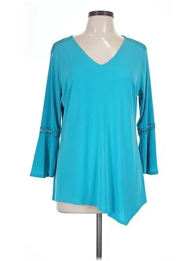 Pre-owned New Directions 3/4 Sleeve Top Teal V-neck Tops