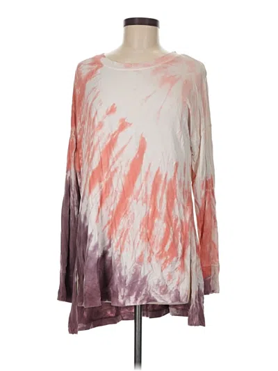Pre-owned New Directions Long Sleeve Top Pink Tie-dye Pattern Boatneck Tops