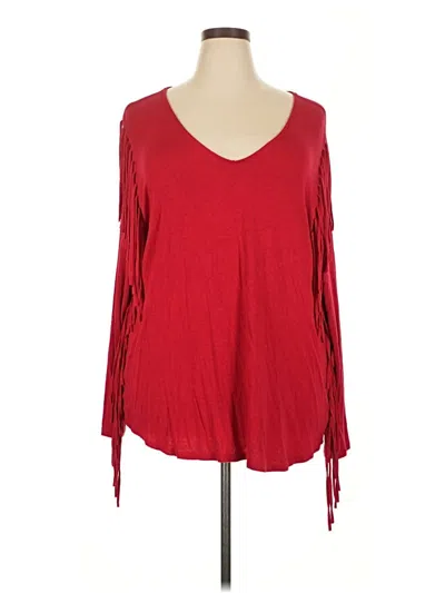 Pre-owned New Directions Long Sleeve Top Red V-neck Tops