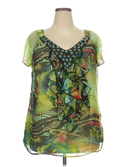 Pre-owned New Directions Short Sleeve Blouse In Green