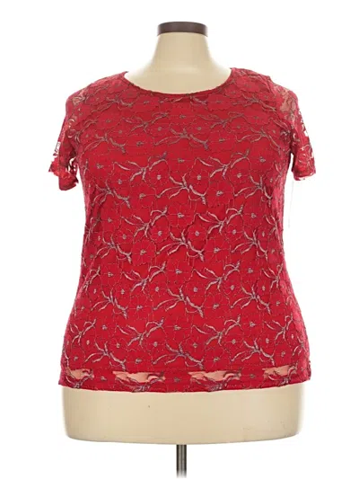 Pre-owned New Directions Short Sleeve Top Red Keyhole Neckline Tops
