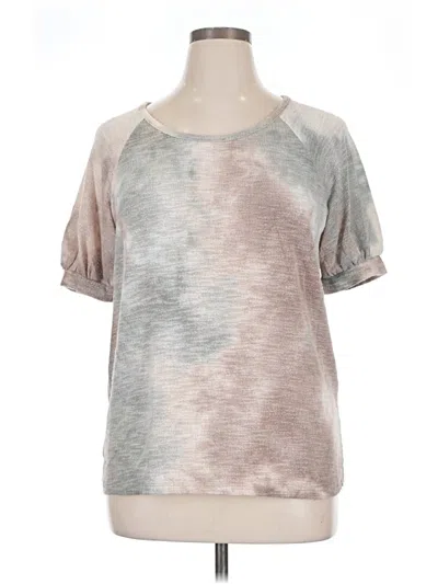 Pre-owned New Directions Short Sleeve Top Silver Metallic Pattern Cold Shoulder Neckline Tops