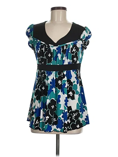 Pre-owned New Directions Short Sleeve Top Teal Sweetheart Neckline Tops In Blue
