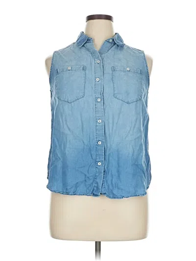 Pre-owned New Directions Sleeveless Button Down Shirt In Blue