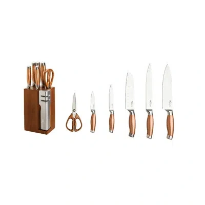 New England Cutlery 7 Piece Stainless Steel Cutlery Knife Block Set In Copper
