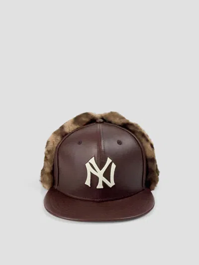 New Era 59fifty Dogear Calf Leather Fitted Cap In Med Brown