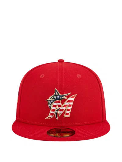New Era 59fifty Miami Marlins Fourth Of July Embroidered-logo Cap In Red