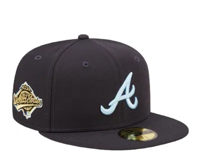 Pre-owned New Era 59fifty Mlb Atlanta Braves Cloud Under Navy Fitted Hat 60243787 In Blue