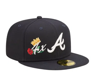 Pre-owned New Era 59fifty Mlb Atlanta Braves Crown 3x Champs Navy Fitted Hat 60243476 In Blue