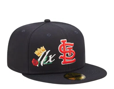 New Era 59fifty Mlb St. Louis Cardinals 11x Champs Royal Navy Fitted Hat 60243474 In Black
