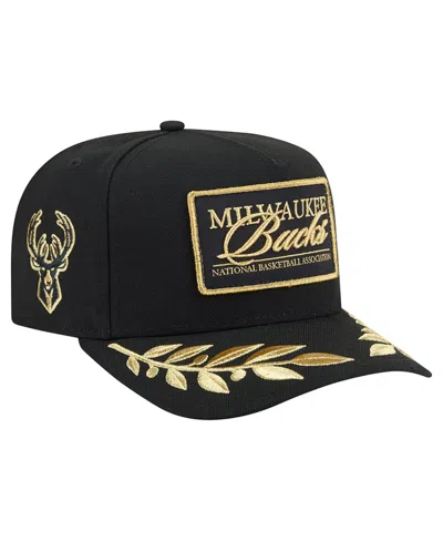 New Era 9fifty Milwaukee Bucks Golden Snapback Baseball Cap In Black