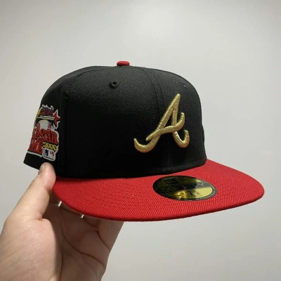 Pre-owned New Era Atlanta Braves X Topperzstore Gold A Fitted Hat Size 7 1/4 In Black