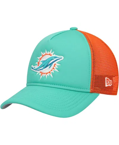 New Era Kids' Big Boys And Girls Aqua Miami Dolphins A-frame 9forty Trucker Adjustable Hat
