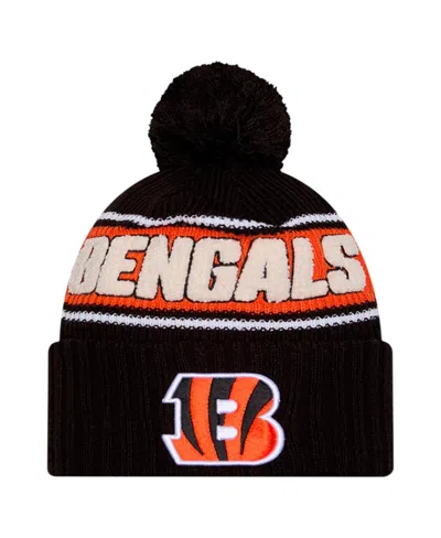 New Era Big Boys And Girls Black Cincinnati Bengals 2024 Sideline Sport Cuffed Knit Hat With Pom