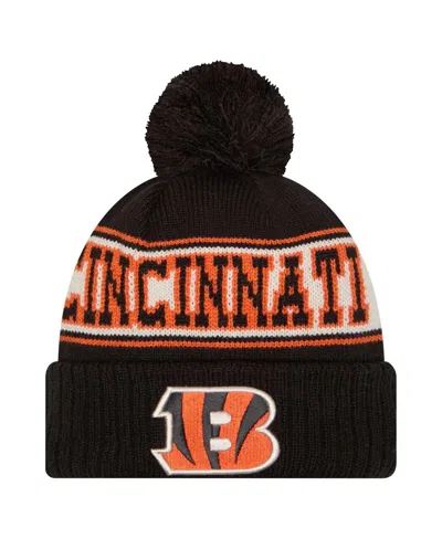 New Era Kids' Big Boys And Girls Black Cincinnati Bengals Retro Cuffed Knit With Pom Hat