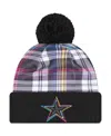 New Era Big Boys And Girls Black Dallas Cowboys 2024 Nfl Crucial Catch Plaid Cuffed Pom Knit Hat In Black
