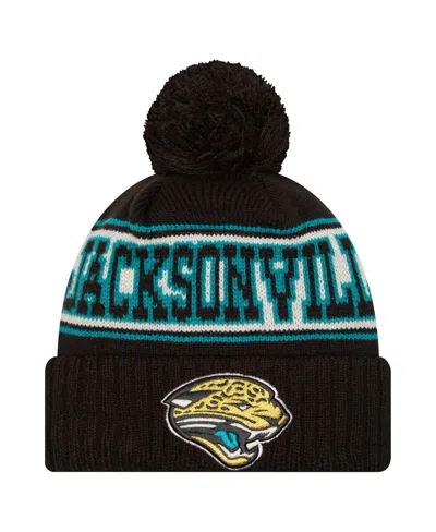 New Era Kids' Big Boys And Girls Black Jacksonville Jaguars Retro Cuffed With Pom Knit Hat
