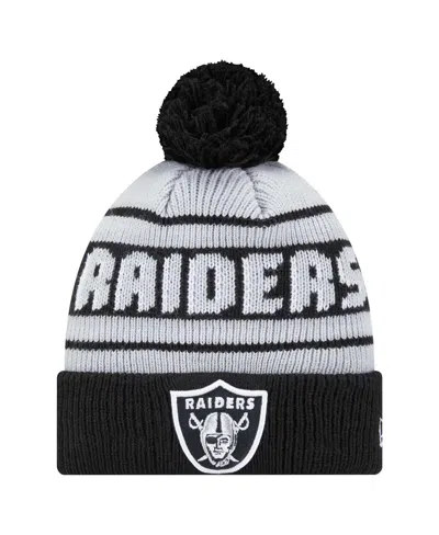 New Era Kids' Big Boys And Girls Black Las Vegas Raiders Main Cuffed Knit Hat With Pom