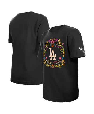 New Era Kids' Big Boys And Girls Black Los Angeles Dodgers Dia De Los Muertos T-shirt