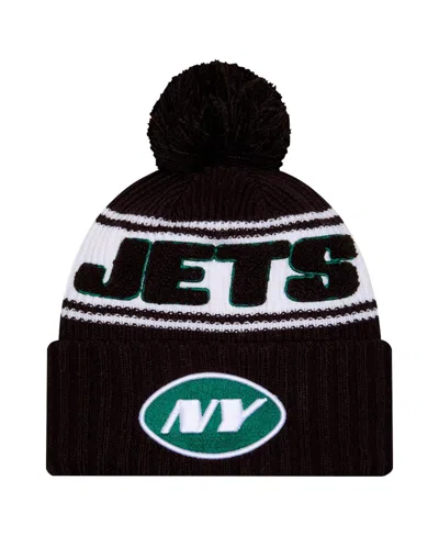 New Era Kids' Big Boys And Girls Black New York Jets 2024/25 Sideline Cuffed Knit With Pom Hat