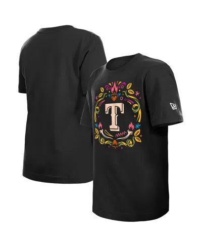 New Era Kids' Big Boys And Girls Black Texas Rangers Dia De Los Muertos T-shirt