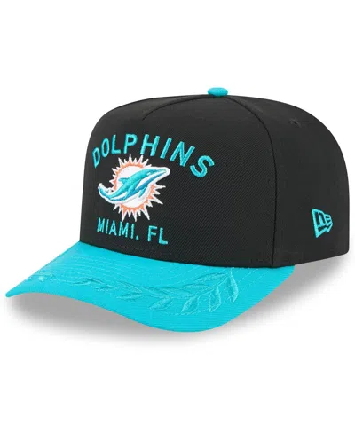 New Era Kids' Big Boys And Girls Black/aqua Miami Dolphins 2025 Nfl Draft A-frame 9fifty Snapback Hat