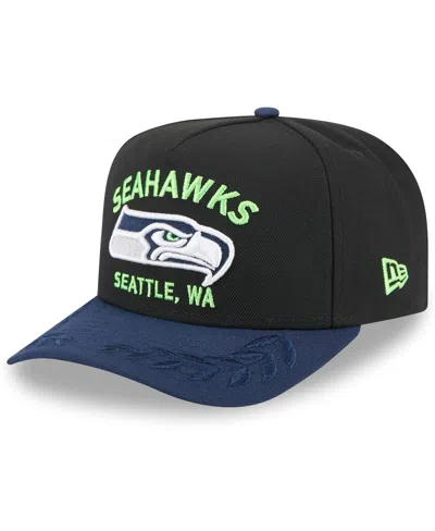 New Era Kids' Big Boys And Girls Black/college Navy Seattle Seahawks 2025 Nfl Draft A-frame 9fifty Snapback Hat