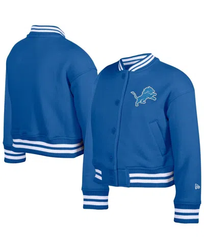 New Era Kids' Big Boys And Girls Blue Detroit Lions Chenille Applique Fleece Full-snap Jacket