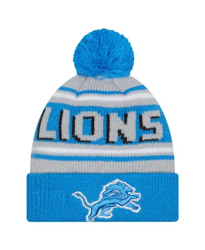 New Era Babies' Big Boys And Girls Blue Detroit Lions Main Cuffed Knit With Pom Hat In Multi