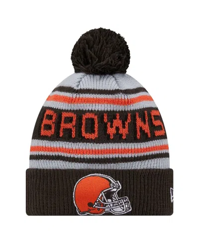 New Era Kids' Big Boys And Girls Brown Cleveland Browns Main Cuffed Knit With Pom Hat In Multi