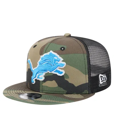 New Era Kids' Big Boys And Girls Camo Detroit Lions Throwback Main Trucker 9fifty Snapback Hat In Green