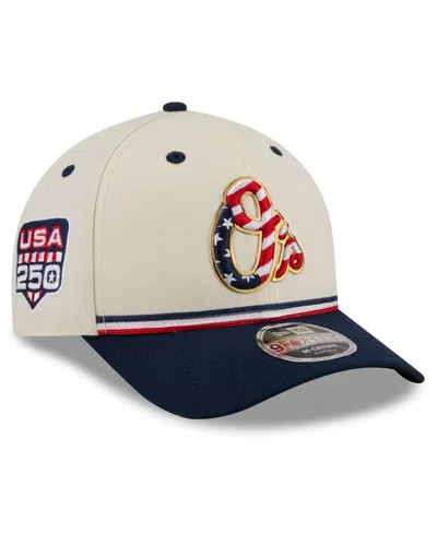 New Era Kids' Big Boys And Girls Cream, Navy Baltimore Orioles Usa 250 9forty M-crown Adjustable Hat In White
