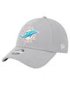 New Era Big Boys And Girls Gray Miami Dolphins Main 9forty Adjustable Hat In Gray