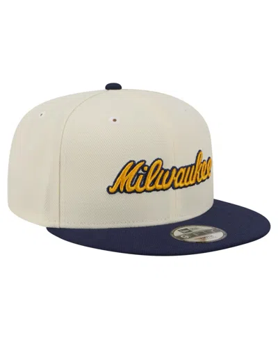 New Era Kids' Big Boys And Girls Milwaukee Brewers 9fifty Two-tone High-crown Snapback Baseball Cap In White