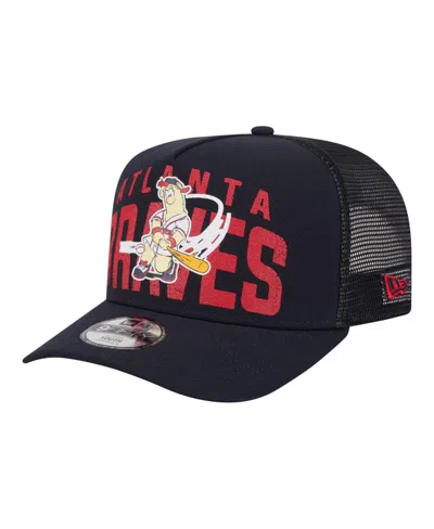 New Era Kids' Big Boys And Girls Navy Atlanta Braves Logo Fade A-frame 9fifty Snapback Hat In Black
