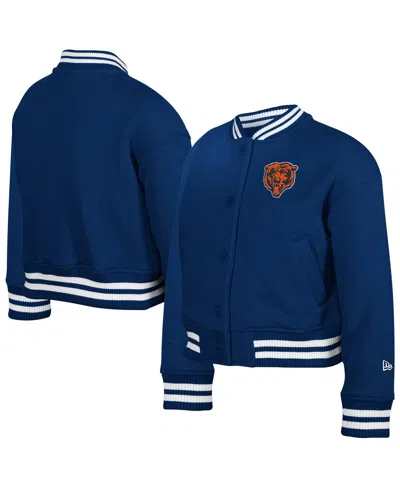New Era Kids' Big Boys And Girls Navy Chicago Bears Chenille Applique Fleece Full-snap Jacket In Multi