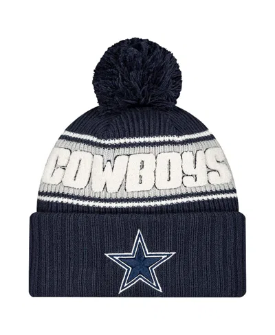 New Era Kids' Big Boys And Girls Navy Dallas Cowboys 2024/25 Sideline Cuffed Pom With Knit Hat In Black