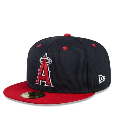 New Era Big Boys And Girls Navy Los Angeles Angels 2024 Batting Practice 59fifty Fitted Hat In Red