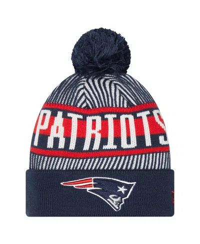 New Era Big Boys And Girls Navy New England Patriots Striped Cuffed Knit Hat With Pom