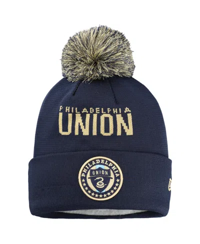 New Era Kids' Big Boys And Girls Navy Philadelphia Union Jersey Hook Cuffed With Pom Knit Hat In Blue