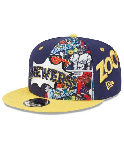 New Era Kids' Big Boys And Girls Navy/gold Milwaukee Brewers 2025 Mlb Diamond Hero Edition 9fifty Snapback Hat In Blue
