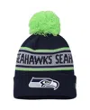New Era Big Boys And Girls  College Navy Seattle Seahawks Repeat Cuffed Knit Hat With Pom In College Navy