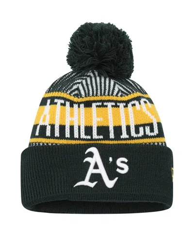 New Era Kids' Big Boys And Girls  Green Oakland Athletics Striped Cuffed Knit Hat With Pom