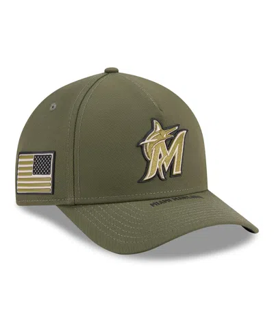New Era Kids' Big Boys And Girls Olive Miami Marlins 2026 Armed Forces Day 9forty M-crown Adjustable Hat In Green