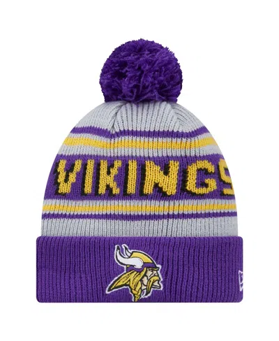 New Era Babies' Big Boys And Girls Purple Minnesota Vikings Main Cuffed Knit With Pom Hat
