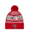 New Era Big Boys And Girls Red Tampa Bay Buccaneers Striped Cuffed Knit Hat With Pom In Red