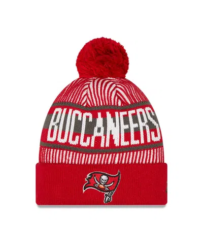 New Era Big Boys And Girls Red Tampa Bay Buccaneers Striped Cuffed Knit Hat With Pom