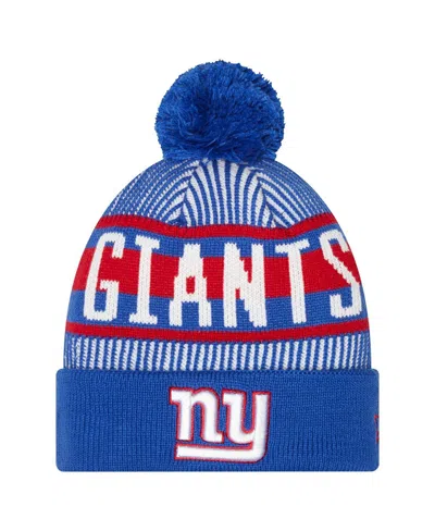New Era Kids' Big Boys And Girls Royal New York Giants Striped Cuffed With Pom Knit Hat In Blue