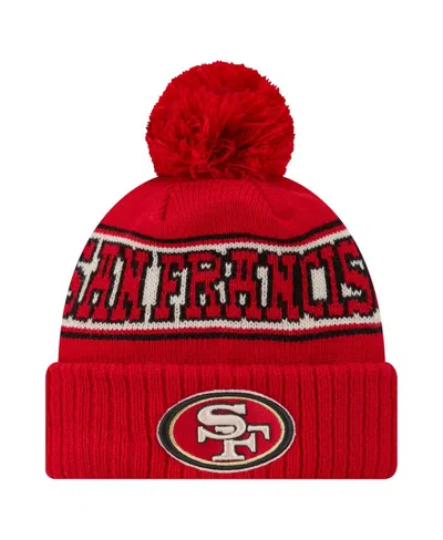 New Era Big Boys And Girls Scarlet San Francisco 49ers Retro Cuffed Knit Hat With Pom