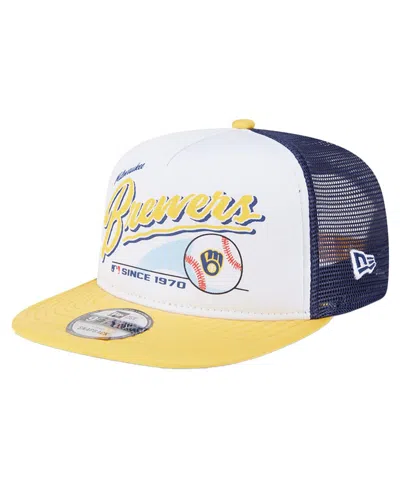 New Era Kids' Big Boys And Girls White Milwaukee Brewers Retro 9fifty Snapback Hat In Yellow
